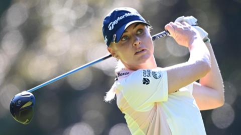 Golfer Charley Hull hits a drive at the 2026 Evian Championship