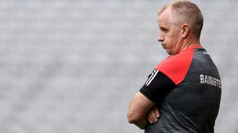 Derry manager Johnny McGarvey shows his disappointment during the Christy Ring Cup Final