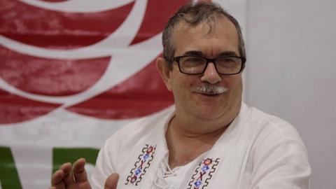 President of the Common Alternative Revolutionary Force (Farc) Rodrigo Londono speaks during an interview in Cartagena, Colombia, 10 December 2019