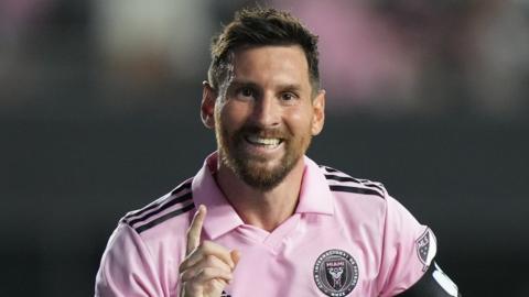 Lionel Messi celebrates scoring against Atlanta United