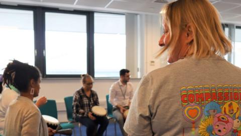 Drumming workshop hosted by Cambridge Central Library, as part of Refugee Week 2023