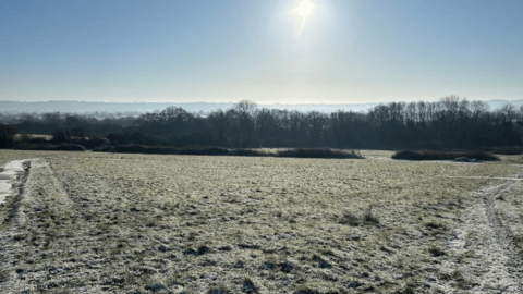 The park in Royal Wootton Bassett. It has a number of fields, with hedging separating them.