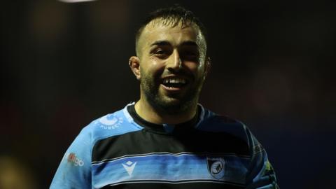 Cardiff hooker Liam Belcher smiles during their game against Munster