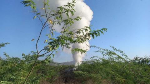 An image of smoke coming out of a volcano in Ethiopia's northeastern region