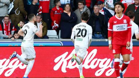 Zan Vipotnik celebrates his equaliser in front of the Middlesbrough fans