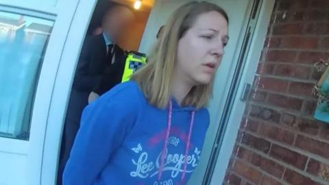 A screengrab from bodyworn footage of Lucy Letby as she's being arrested 