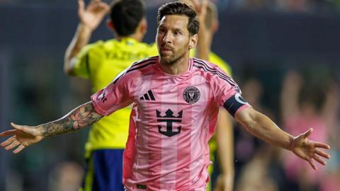 Lionel Messi celebrating scoring against Nashville