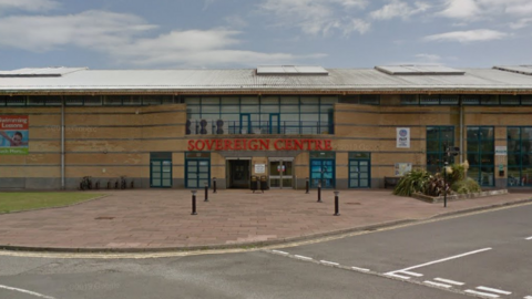 A Google Street image of the front of a building with "SOVEREIGN CENTRE" in red letters.