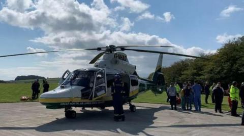 A medical emergency helicopter