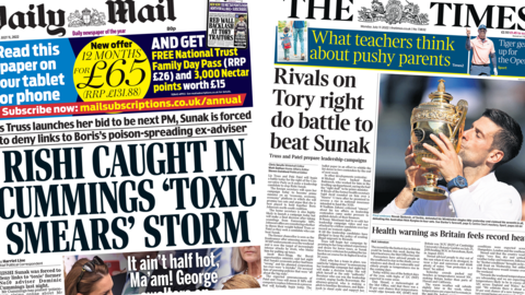 Daily Mail and Times front page