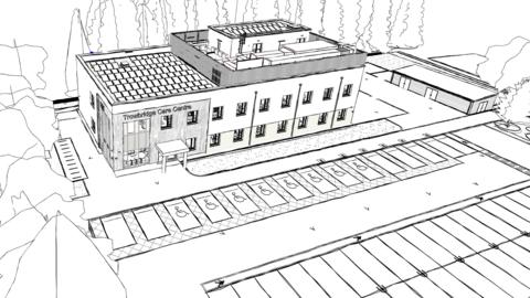 A black and white artist’s impression of the new Trowbridge Integrated Care Centre.