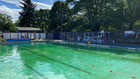 The pool surrounded by trees