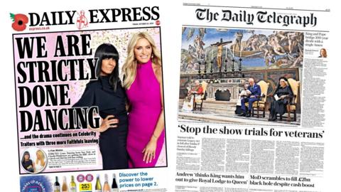 Newspaper headlines: 'We are strictly done dancing' and 'Stop the show trials'