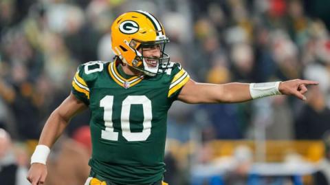 Green Bay Packers quarterback Jordan Love in action against the New Orleans Saints