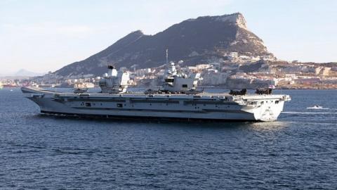 The UK's new Queen Elizabeth aircraft carrier arriving in Gibraltar