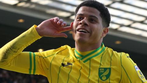 Gabriel Sara celebrates scoring Norwich's second goal