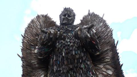 The Knife Angel, a sculpture made of over 100,000 weapons