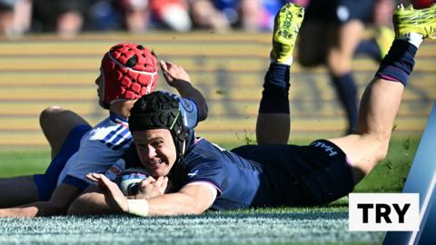 Scotland's Darcy Graham scores against France