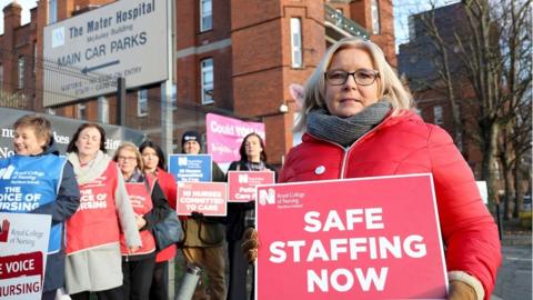 Nurses and RCN staff outside the Mater Hospital, Belfast on 11.12.2019