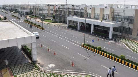 The photo shows the Andhra Pradesh state government headquarters in the under construction 'city' of Amaravati