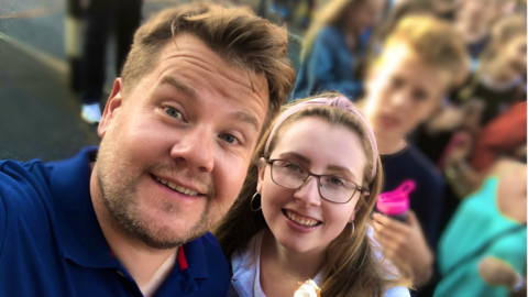 James Corden with Keziah Young