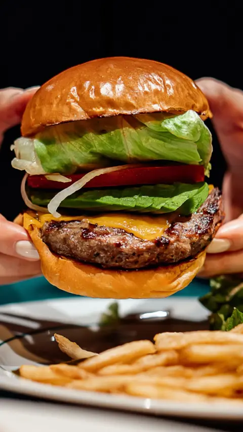 Beef burger with salad in a bun