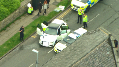 A crashed Audi A3 in Bentley Street, Rochdale