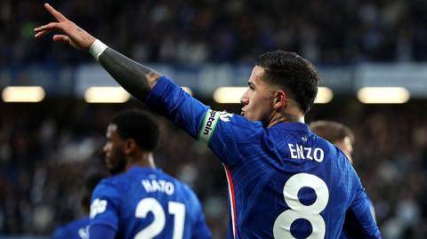 Enzo Fernandez celebrating his goal against Tottenham