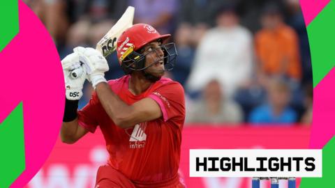Rachin Ravindra watches the ball fly off his bat