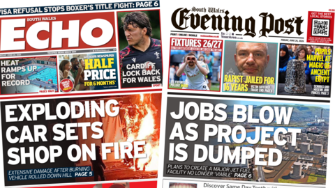 Front pages of South Wales Echo and South Wales Evening Post