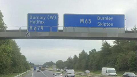 Vehicles near Junction 9 of the M65 near Burnley  in Lancashire. 