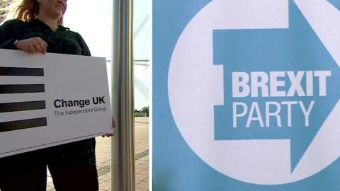 Change UK and Brexit Party logos