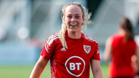 Ellen Jones in action during a Wales training session