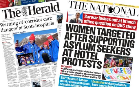 The front pages of two newspapers - The Herald and The National