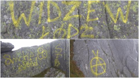 Widzew Lodz, Smoke Weed and anarchy symbol graffiti on Tryfan