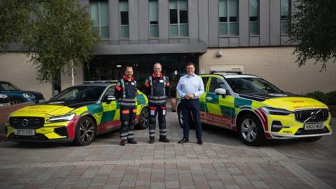 Left to right: Dr John Ferris, Beep doctor and A&E consultant at West Cumberland Hospital, Dr Theo Weston MBE, Beep Doctors Cumbria Chair, and Euan Hutton, CEO of Sellafield Ltd