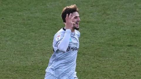 Millwall striker Mihailo Ivanovic celebrates after scoring for Millwall at Luton Town