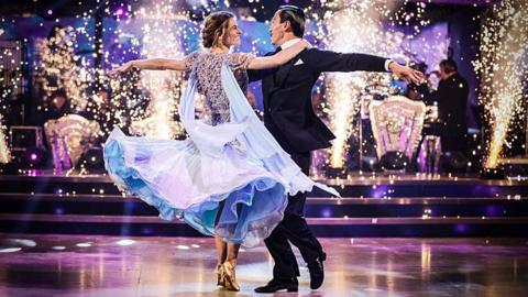 Karen Carney and Carlos Gu perform the Waltz on Week 12 of Strictly Come Dancing 2025.