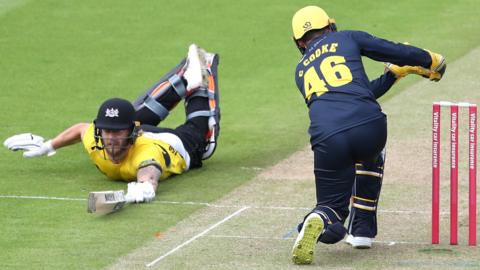 Gloucestershire's Chris Dent makes his ground