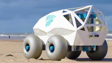 An rover capable of picking cigarette butts on a beach