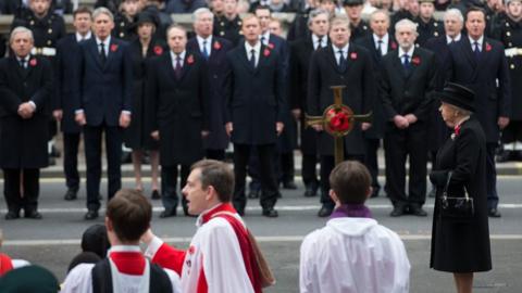 The Queen and political leaders at the Cenotaph