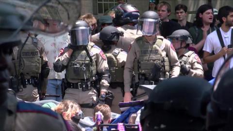 Police in riot gear at the University of Texas