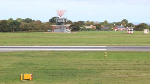 Guernsey Airport runway and radar station