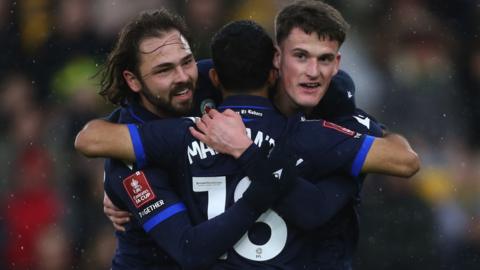 Blackburn Rovers celebrate Jack Vale's goal against Norwich City