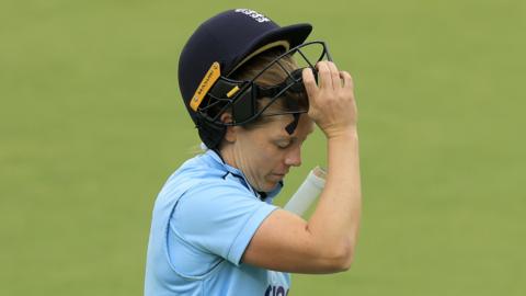 England captain Heather Knight walks off after being dismissed against Australia in the first one-day international