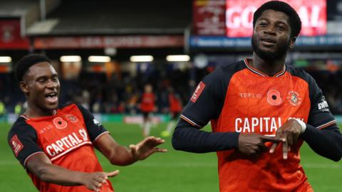Luton Town's Gideon Kodua scores their side's fourth goal of the game