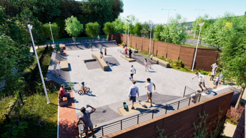 An artist's impression of the skate park proposed for the South Hill Reversing Bays area in Jersey