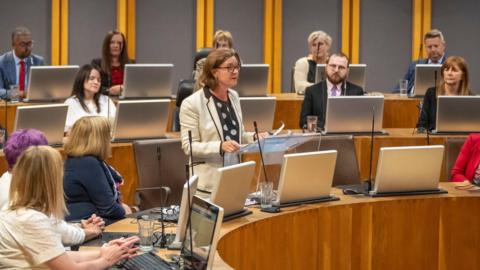 Eluned Morgan stood addressing the Senedd after the vote to confirm her as first minister