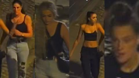 Four CCTV stills showing women, all wearing black vests, on a night out