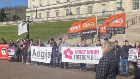 Trade union members held a demonstration at Stormont, urging politicians to support the bill